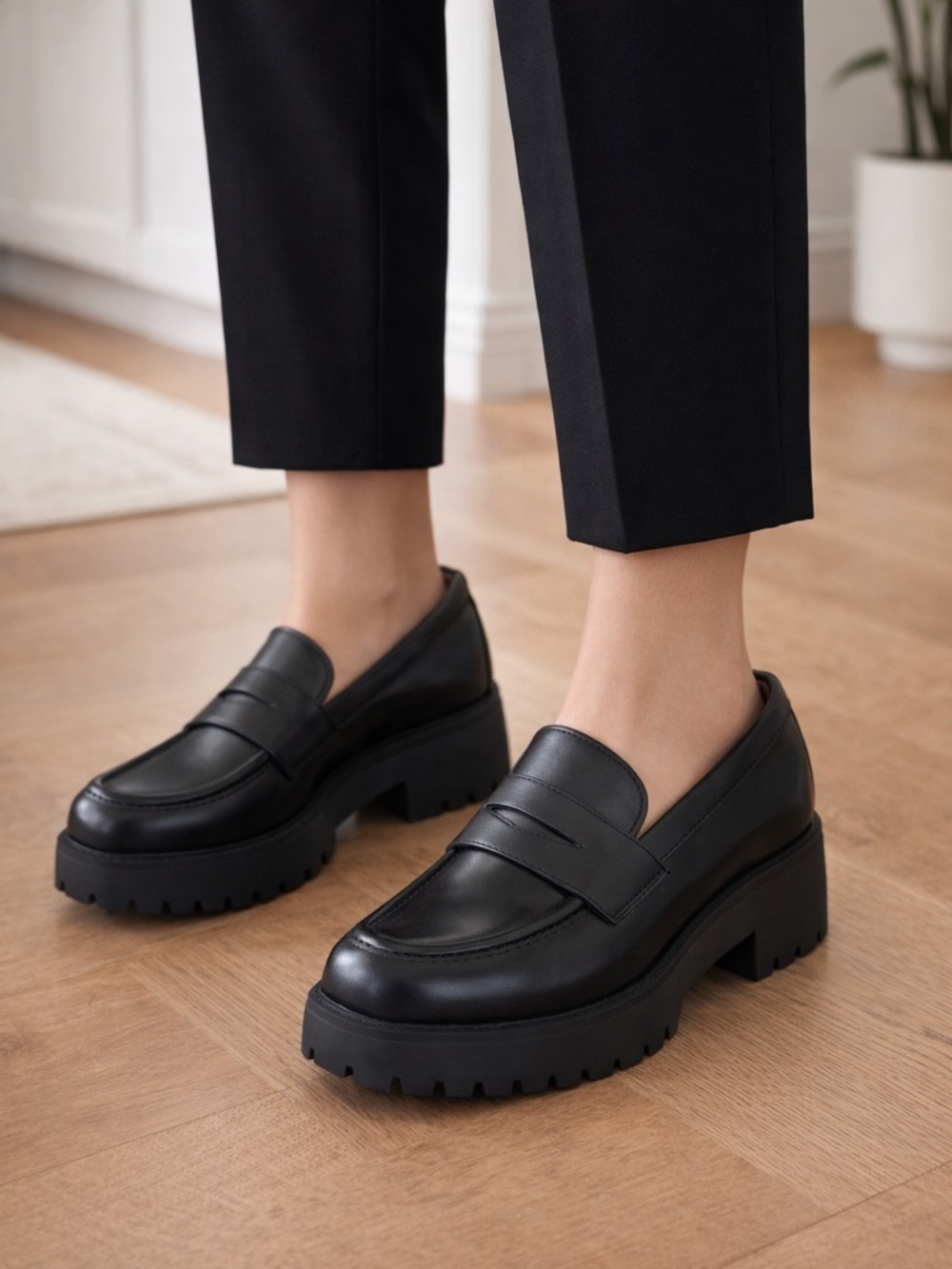 AS NEW! Time and Tru Vegan Leather Chunky Lug Sole Penny Loafers